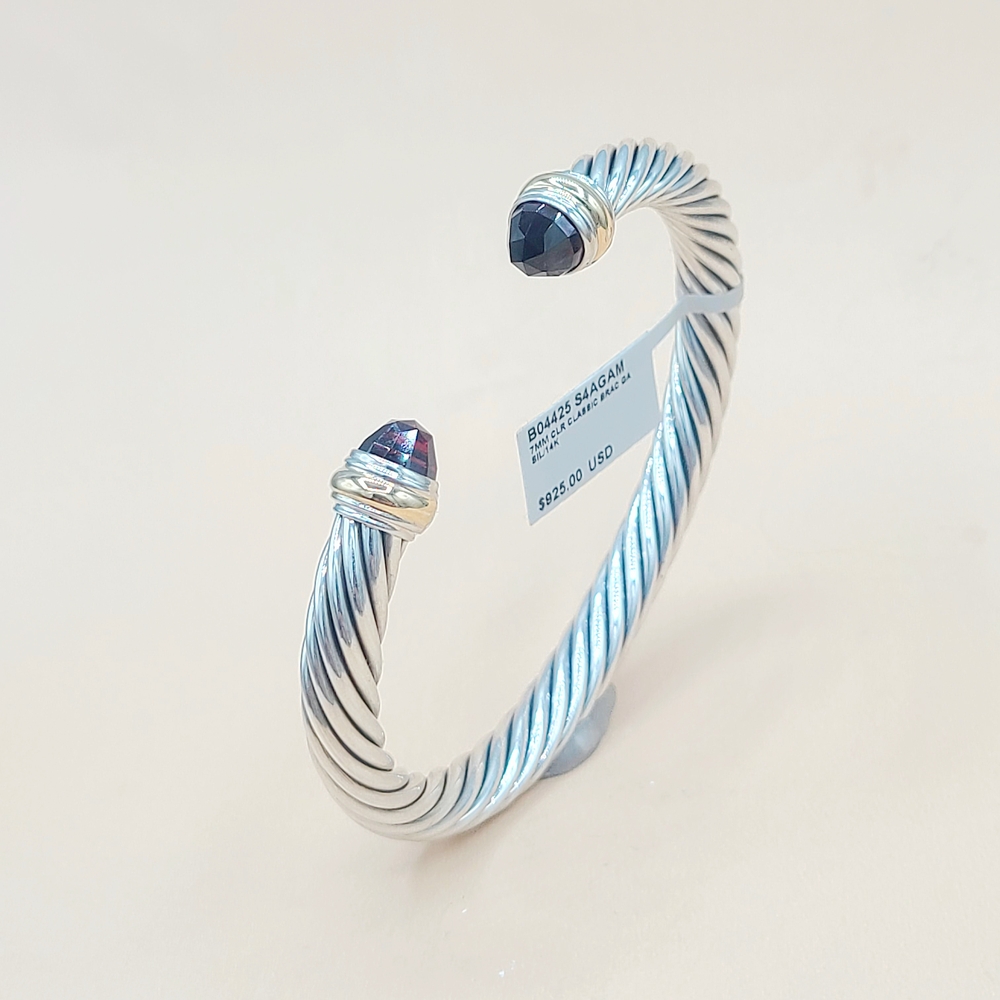 David Yurman 7mm Cable Bracelet With Garnet And Gold